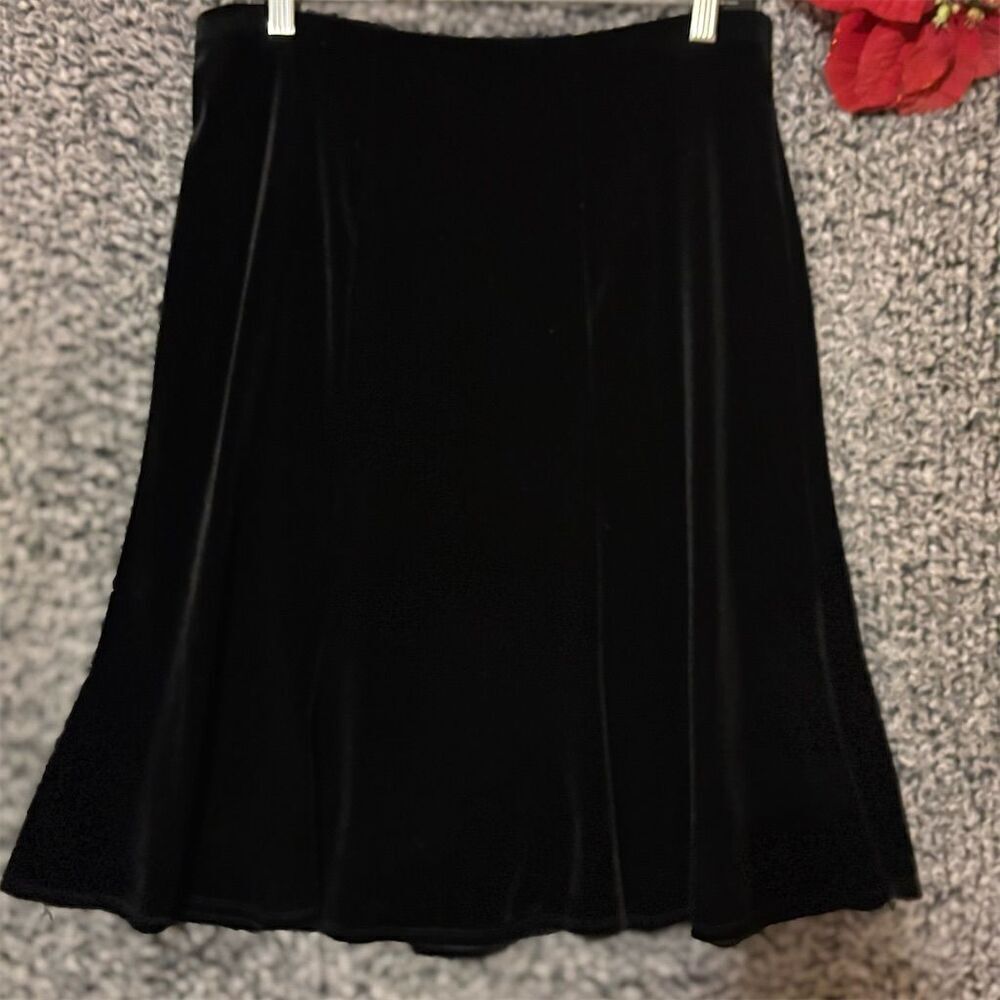 Notations Women's Black Velvet Flare Midi Skirt Size L Formal